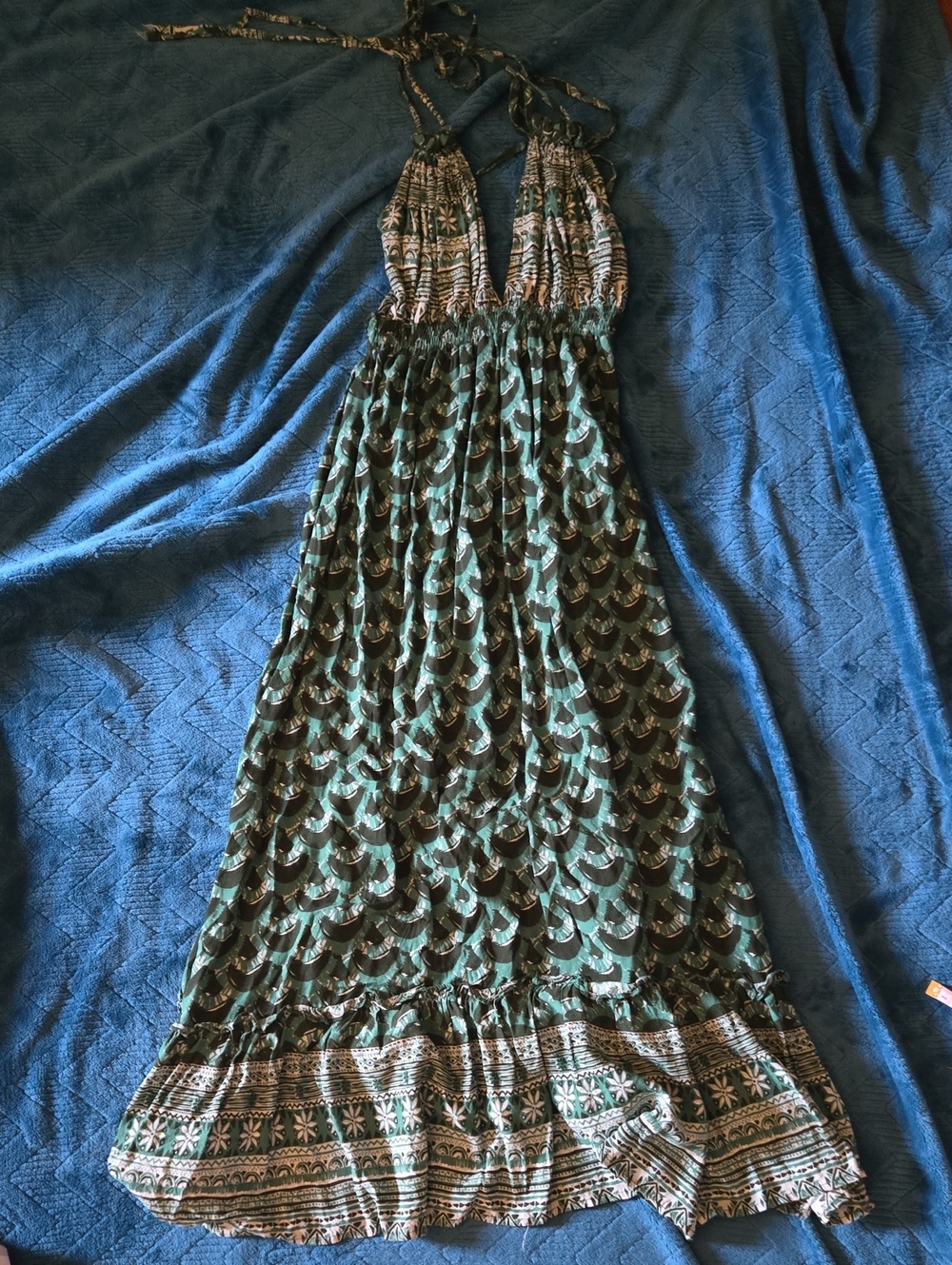 Green Patterned Halter Maxi Dress